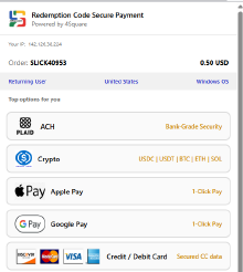 The payment page showing the rails available to a United States customer
